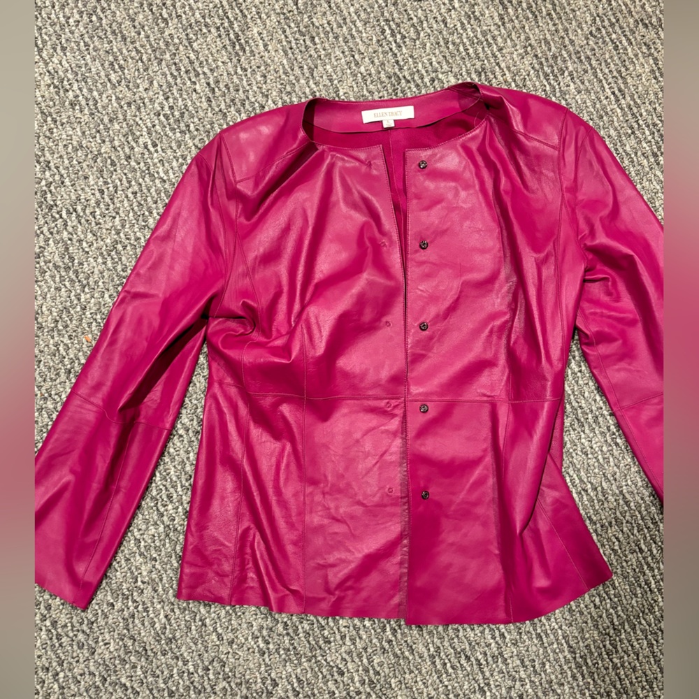 Ellen Tracy Hot Pink leather jacket L EUC